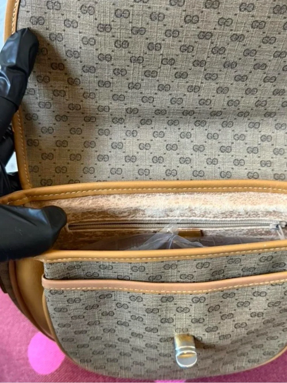 Vintage Gucci Micro GG Canvas Brown Leather Crossbody Bag 001.29.0980